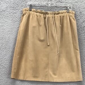 Liz Claiborne Skirt Womens Large Tan Calf Suede Elastic Waist Drawstring Lined